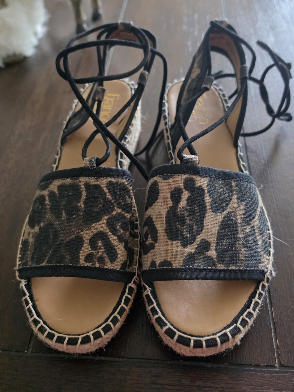 Franco Sarto Leopard Lace-Up Espadrille Sandals - Black/Tan